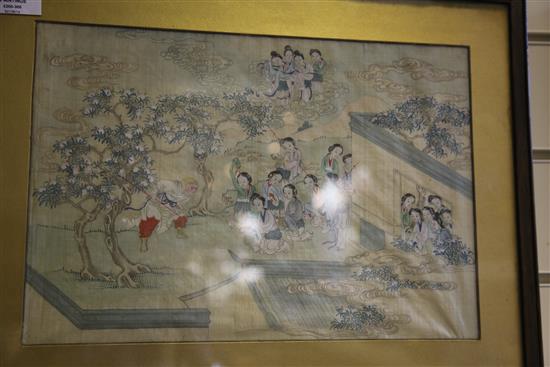 Chinese School, late 19th / early 20th century, two paintings on silk from Chinese Legend of monkey and pig immortals, each image 22.5